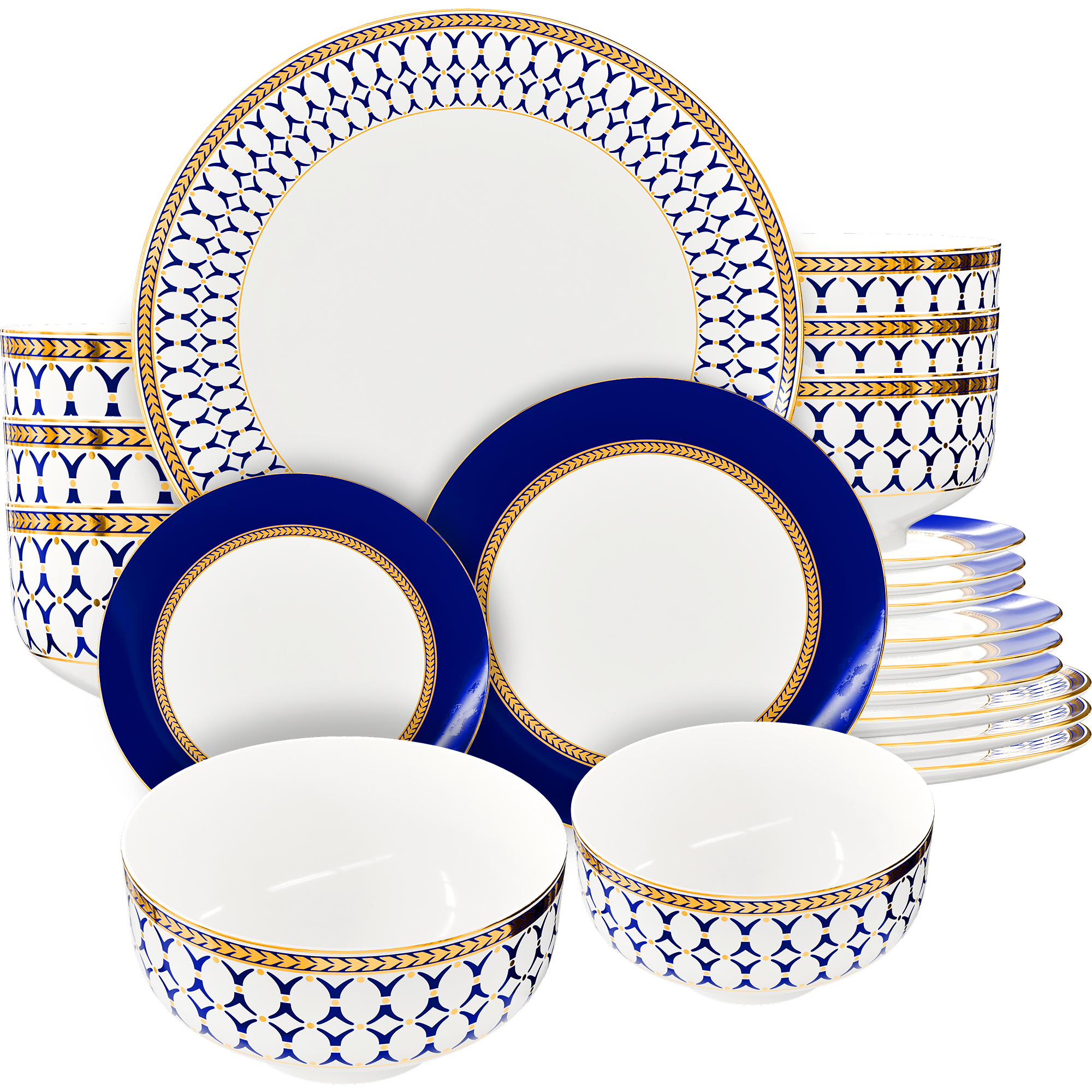 Blue and Gold Pattern Dinnerware Set